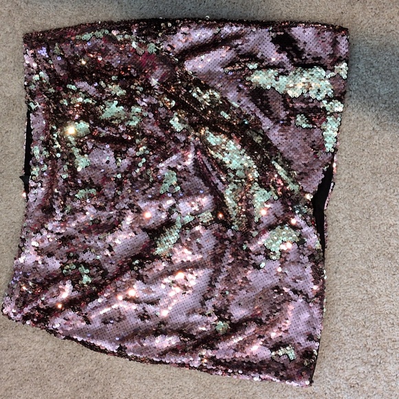Topshop Dresses & Skirts - Top shop pink / Silver sequin Mini skirt size 10